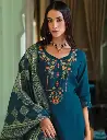Teal Blue Embroidered Suit Set