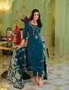 Teal Blue Embroidered Suit Set