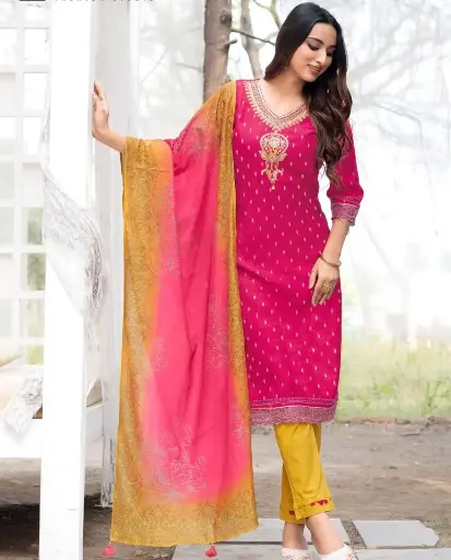 Pink Sequined Embroidered Kurta Set