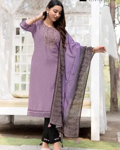Lavender Sequined Embroidered Kurta Set