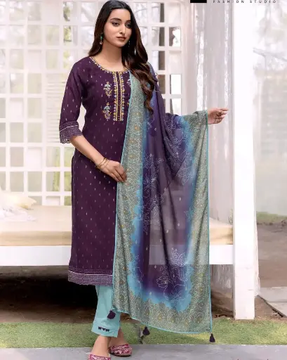 Purple Sequined Embroidered Kurta Set