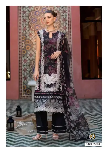 Black Floral Pakistani Cotton Suit Set